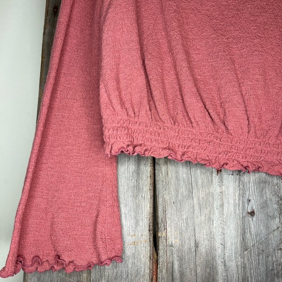 Madewell Smocked Bell Sleeve 100% Cotton Top in Autumn Berry/ Mauve sz S - Picture 6 of 12